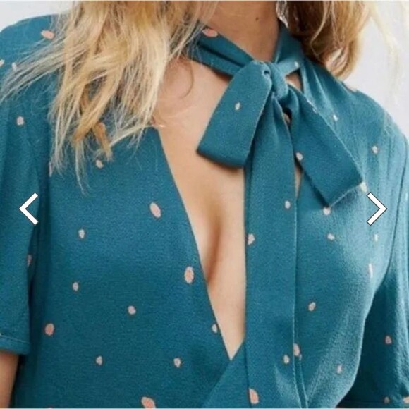 Free People Dress Women Size 0 Green Combo Boho A-Line Flare Keyhole Abbie - Picture 2 of 12